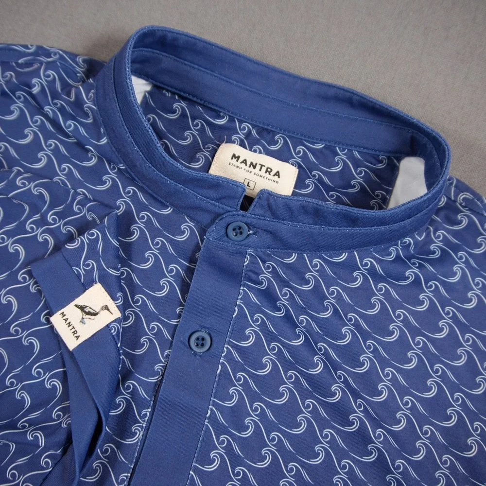 Mantra Golf Catalyst Wave Print Band Collar Men Polo L Performance Lightweight